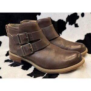 Timberland EarthKeepers Dark Brown Leather Double Buckle Moto Ankle Boots Size 6